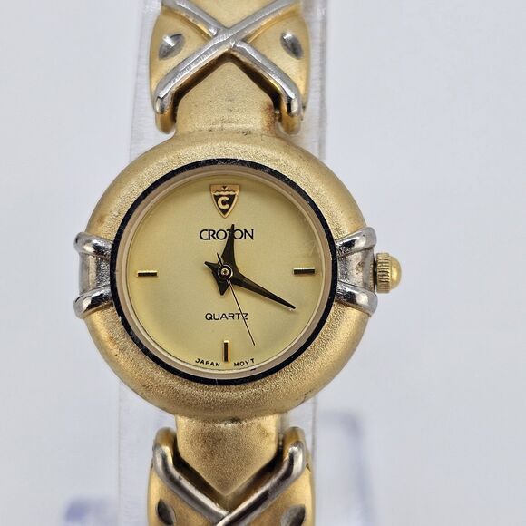 Vintage Croton Ladies Two Tone Band Watch - Gem Croton Women\'s Watch 22MM Gold Dial Two‎ Tone Bracelet 7\
